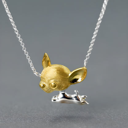 S925 Sterling Silver Cute Chihuahua Dog Movable Pendant Necklace