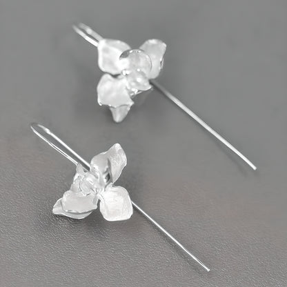 Butterfly and Orchid S925 Sterling Silver Literary Vintage Floral Earrings
