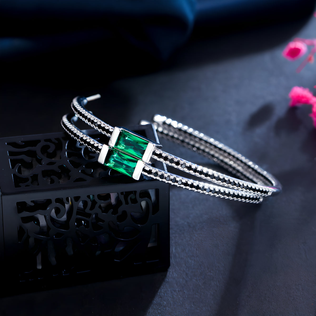 Emerald Gemstone Diamond Large Hoop Earrings S925 Silver Post