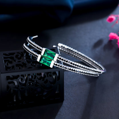 Emerald Gemstone Diamond Large Hoop Earrings S925 Silver Post