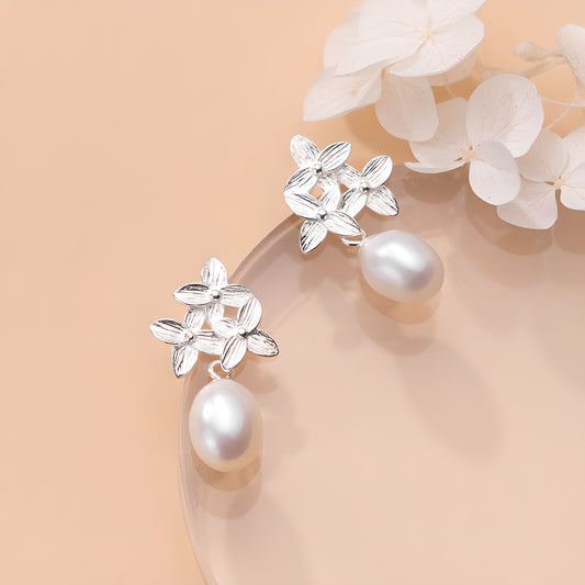 S925 Silver Clover Flower Stud Earrings Korean Sweet Fresh Style