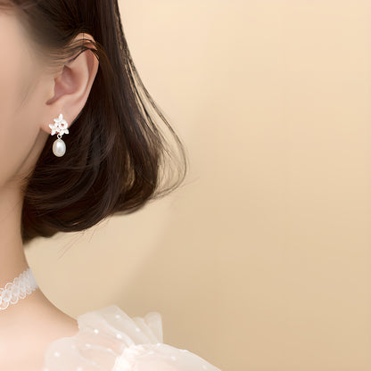 S925 Silver Clover Flower Stud Earrings Korean Sweet Fresh Style