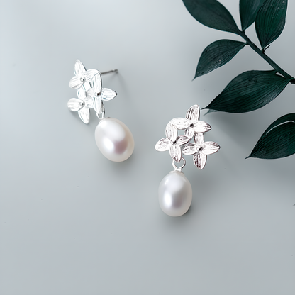 S925 Silver Clover Flower Stud Earrings Korean Sweet Fresh Style