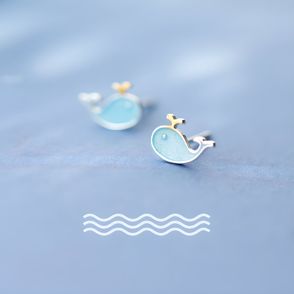 S925 Silver Cute Little Whale Stud Earrings Blue Ocean Fish Design