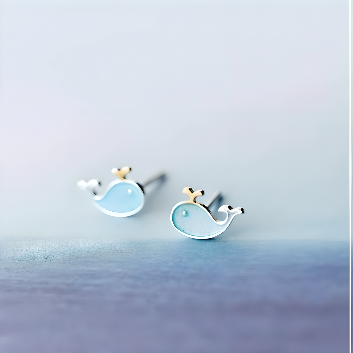 S925 Silver Cute Little Whale Stud Earrings Blue Ocean Fish Design