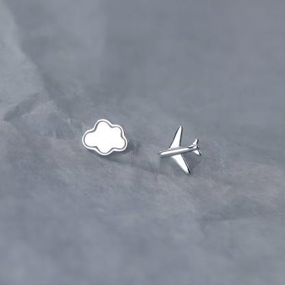 S925 Silver Delicate Cloud Airplane Stud Earrings