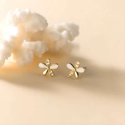 S925 Silver Five-Petal Flower Stud Earrings with Zircon