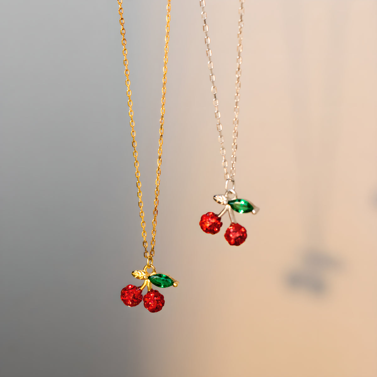 S925 Silver Fresh Sweet Cherry Necklace Forest Simple Rhinestone Collarbone Chain