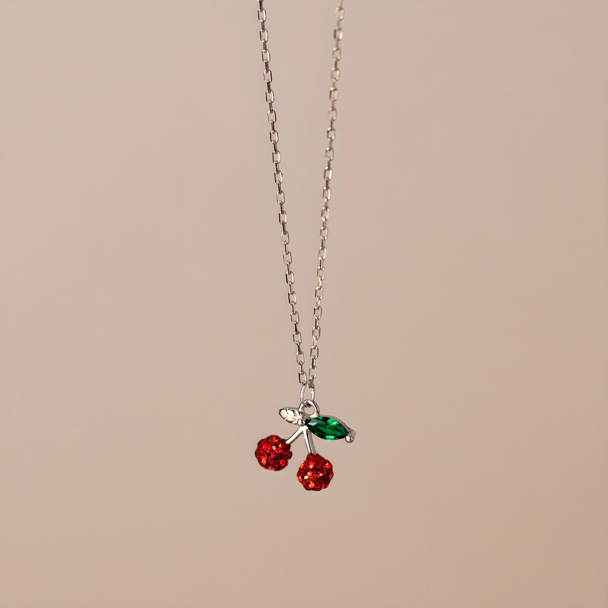 S925 Silver Fresh Sweet Cherry Necklace Forest Simple Rhinestone Collarbone Chain