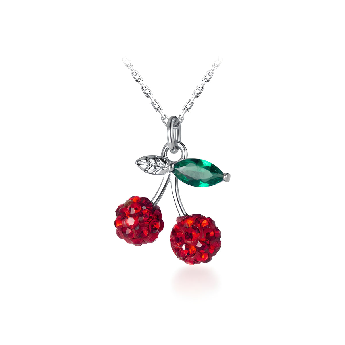 S925 Silver Fresh Sweet Cherry Necklace Forest Simple Rhinestone Collarbone Chain