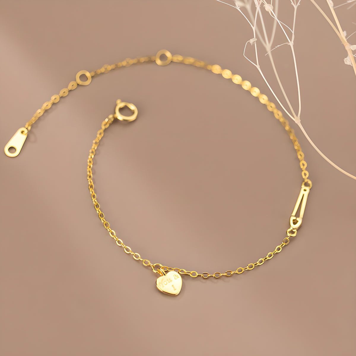 S925 Silver Heart-Shaped 'You and Me' Pin Bracelet