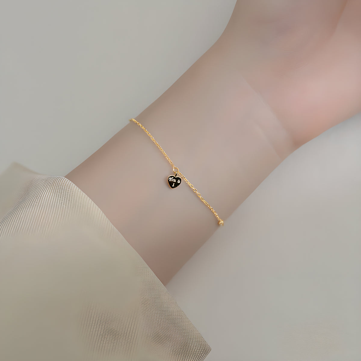 S925 Silver Heart-Shaped 'You and Me' Pin Bracelet