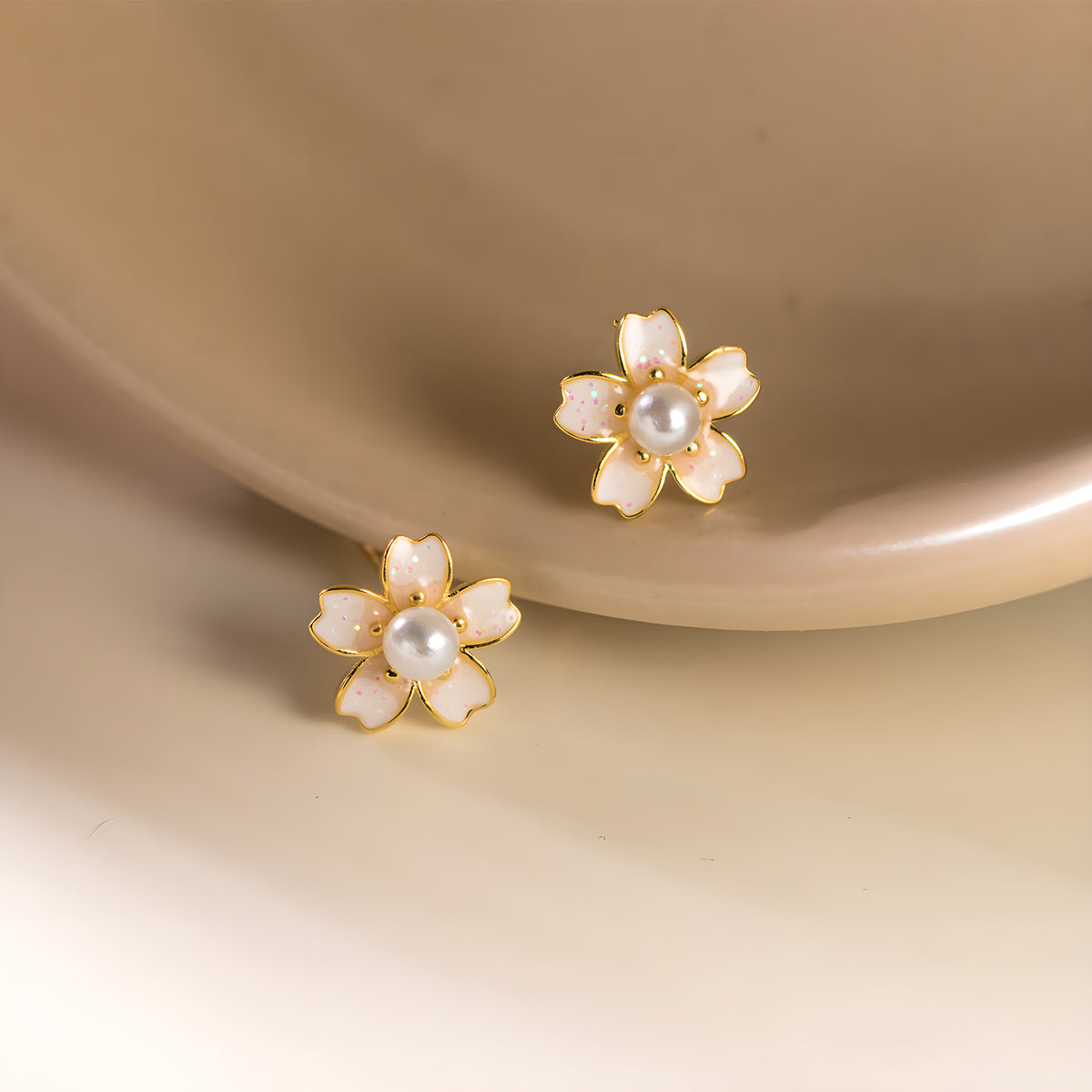 S925 Silver Light Pink Cherry Blossom Beaded Stud Earrings