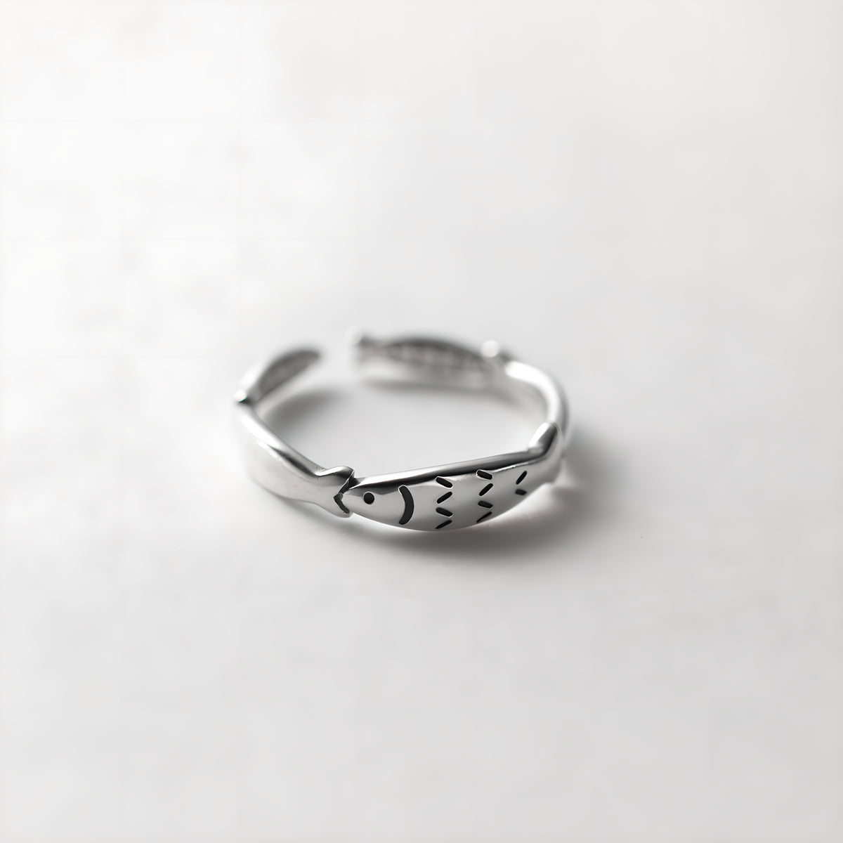 S925 Silver Little Fish Adjustable Open Ring Korean Style