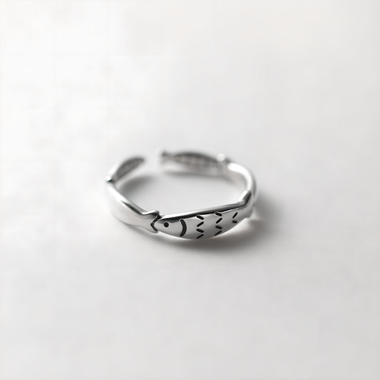 S925 Silver Little Fish Adjustable Open Ring Korean Style