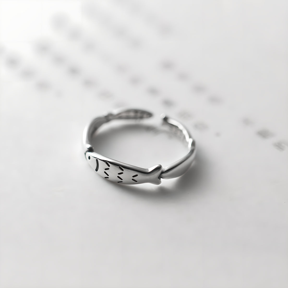 S925 Silver Little Fish Adjustable Open Ring Korean Style