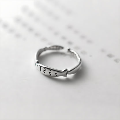 S925 Silver Little Fish Adjustable Open Ring Korean Style