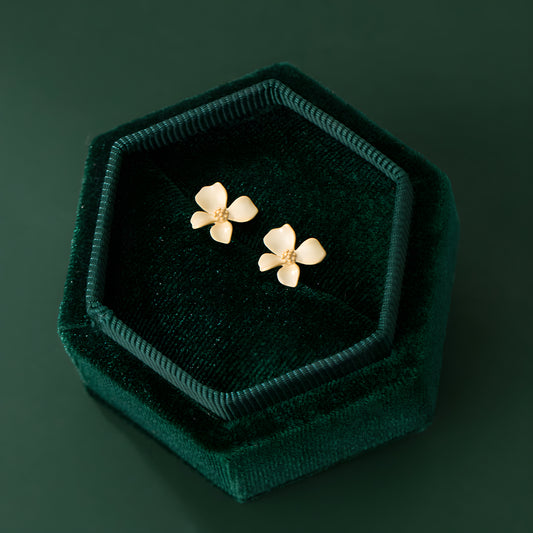 S925 Silver Matte Gold Four-Petal Flower Stud Earrings