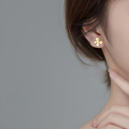 S925 Silver Matte Gold Four-Petal Flower Stud Earrings