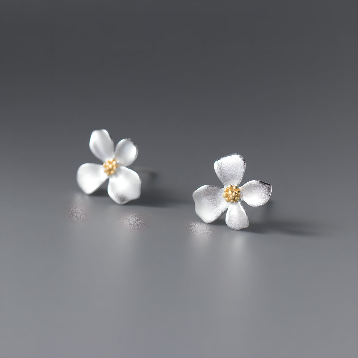 S925 Silver Matte Gold Four-Petal Flower Stud Earrings