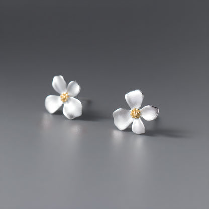 S925 Silver Matte Gold Four-Petal Flower Stud Earrings