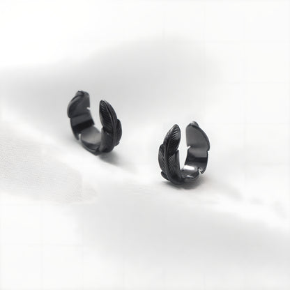 S925 Silver Retro Feather Clip-On Ear Cuff Unisex