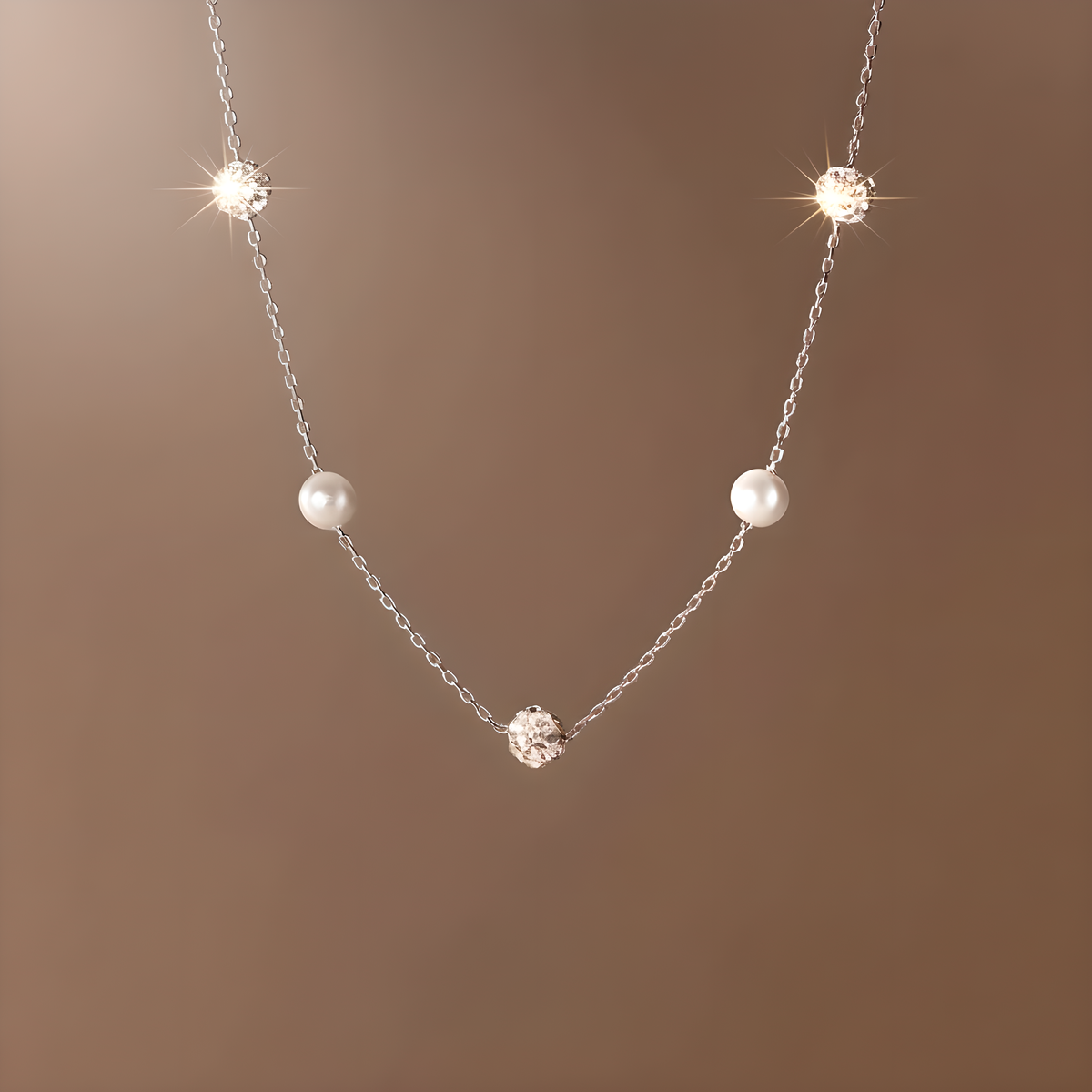 S925 Silver Round Spacer Bead Necklace Elegant Simple Collarbone Chain