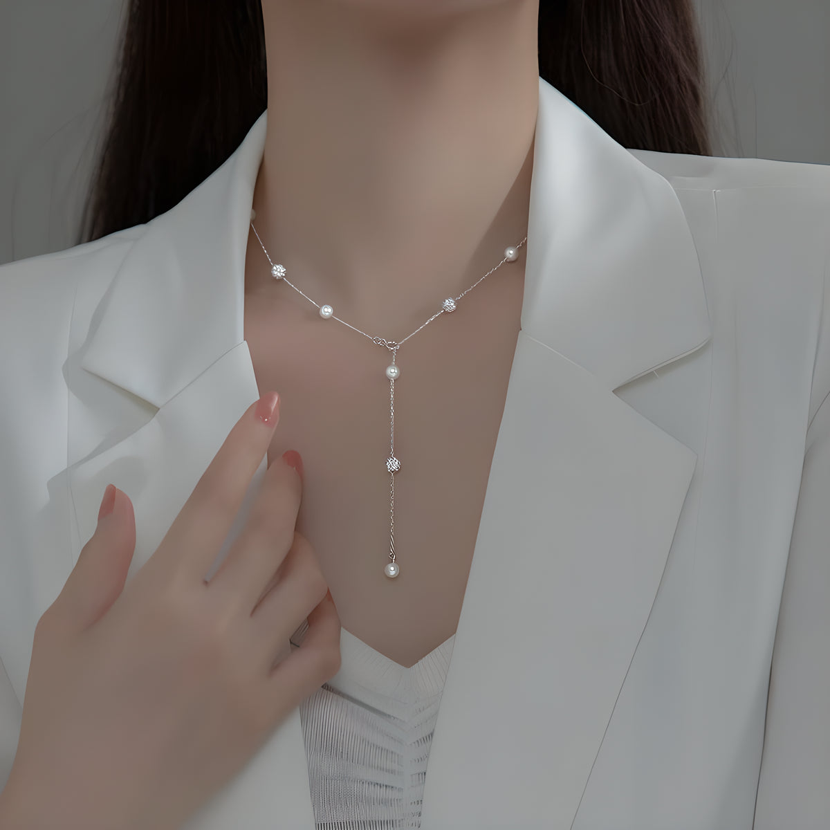 S925 Silver Round Spacer Bead Necklace Elegant Simple Collarbone Chain