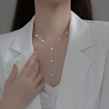 S925 Silver Round Spacer Bead Necklace Elegant Simple Collarbone Chain