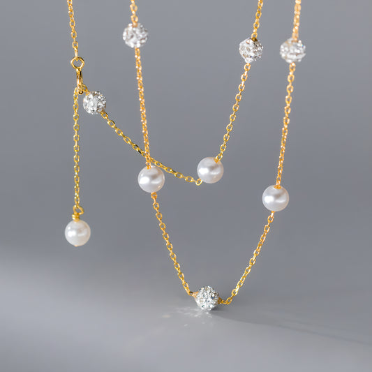 S925 Silver Round Spacer Bead Necklace Elegant Simple Collarbone Chain