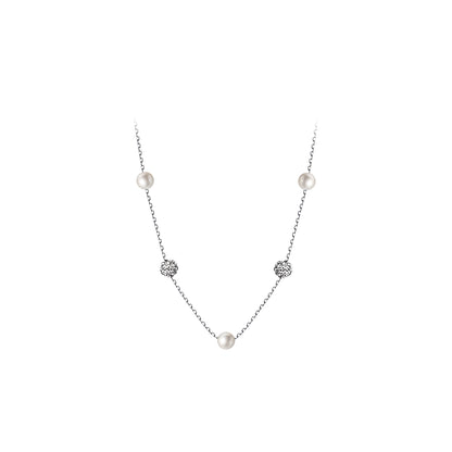 S925 Silver Round Spacer Bead Necklace Elegant Simple Collarbone Chain