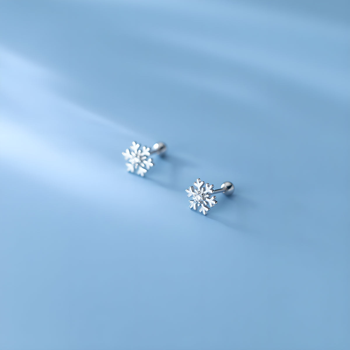 S925 Silver Snowflake Screw Back Stud Earrings with Single Zircon