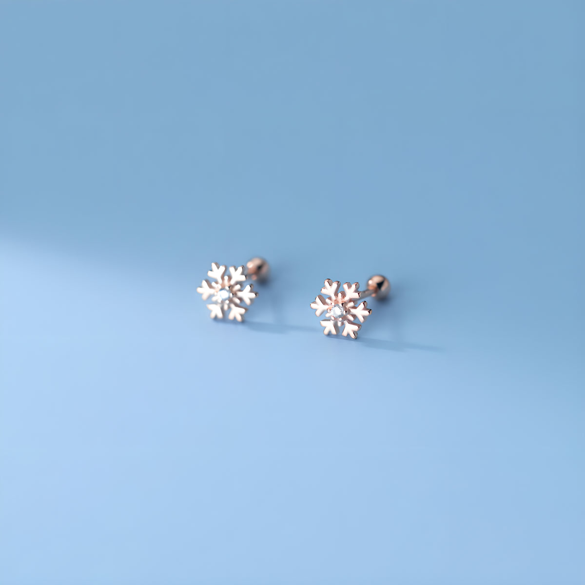S925 Silver Snowflake Screw Back Stud Earrings with Single Zircon