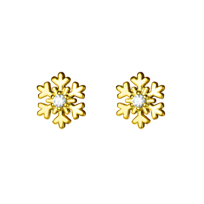 S925 Silver Snowflake Screw Back Stud Earrings with Single Zircon