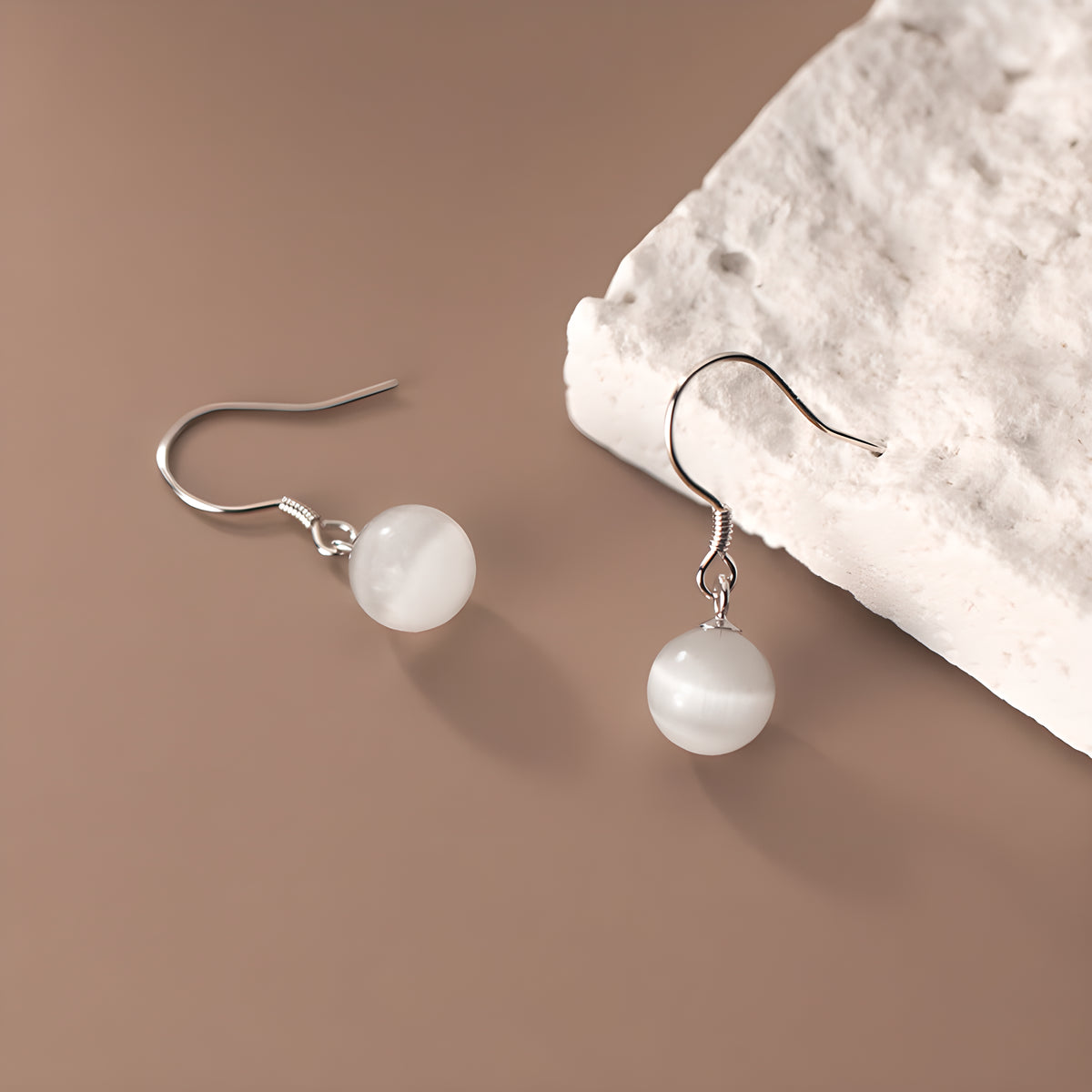 S925 Silver Synthetic Moonstone Drop Earrings Korean Minimalist Fresh Summer Style