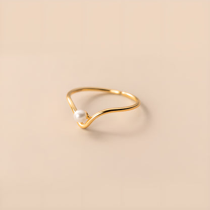 S925 Silver V-Shape Synthetic Pearl Ring Women's Adjustable