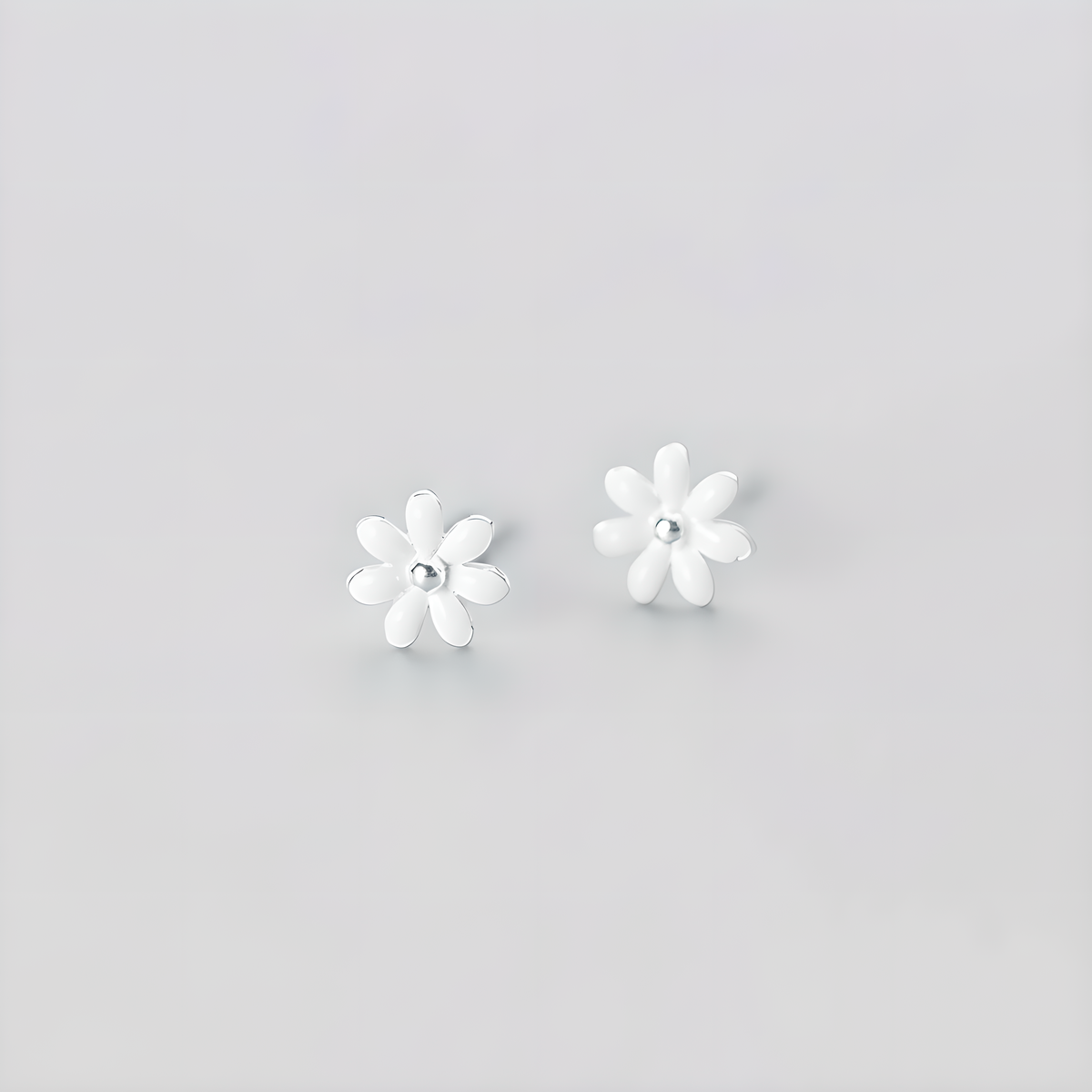 S925 Silver White Flower Stud Earrings Korean Fresh Sweet