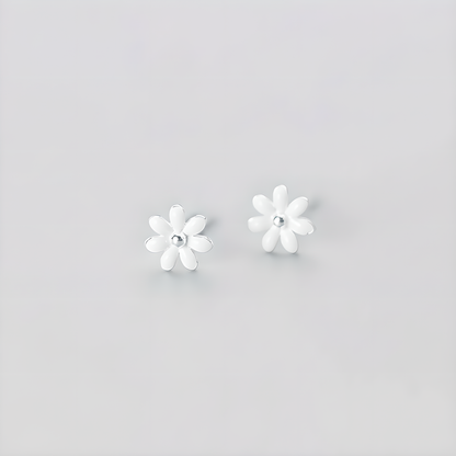S925 Silver White Flower Stud Earrings Korean Fresh Sweet