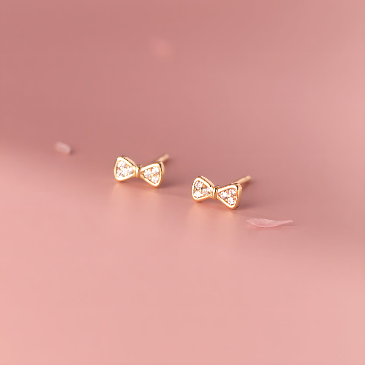 S925 Sterling Silver Bow Earrings Diamond Stud Korean Style Elegant Sweet Fresh Design