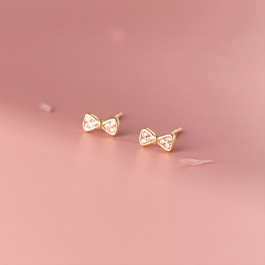 S925 Sterling Silver Bow Earrings Diamond Stud Korean Style Elegant Sweet Fresh Design