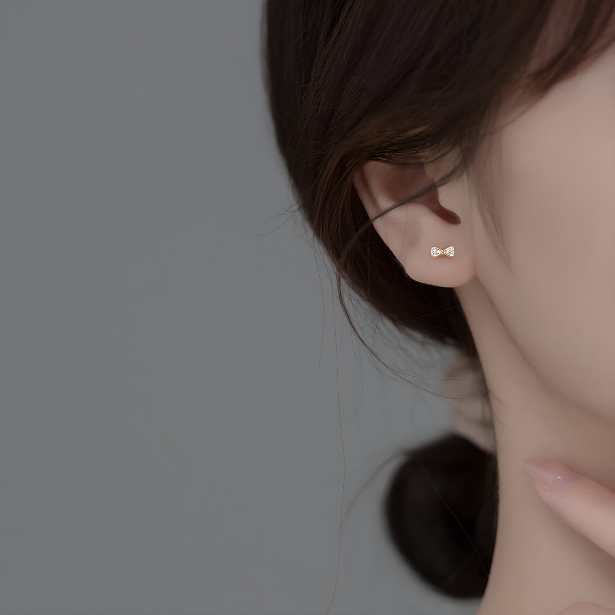 S925 Sterling Silver Bow Earrings Diamond Stud Korean Style Elegant Sweet Fresh Design