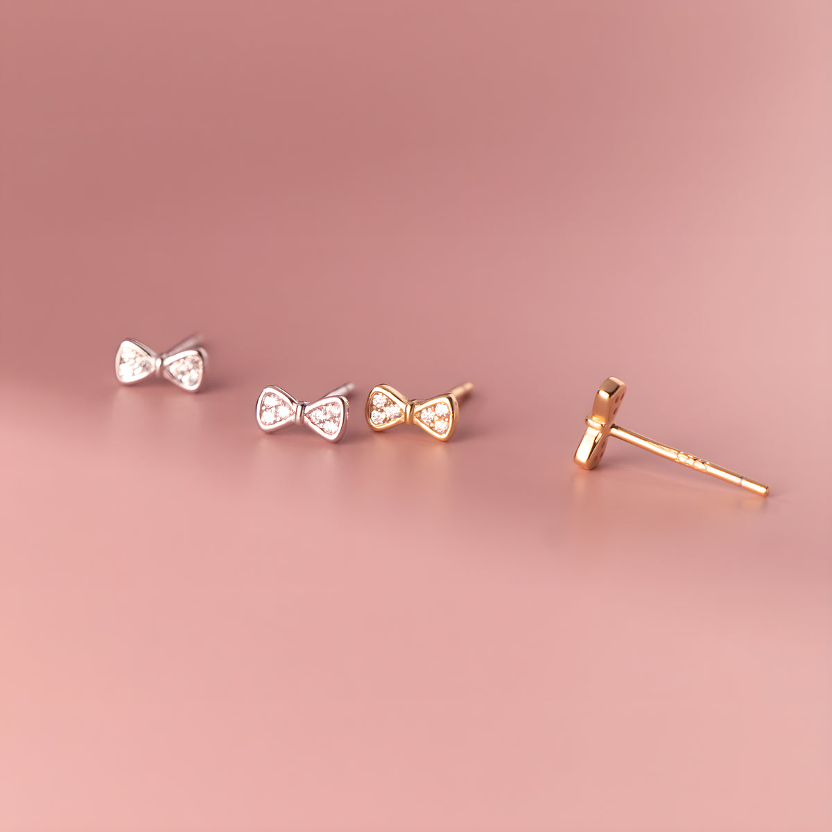 S925 Sterling Silver Bow Earrings Diamond Stud Korean Style Elegant Sweet Fresh Design