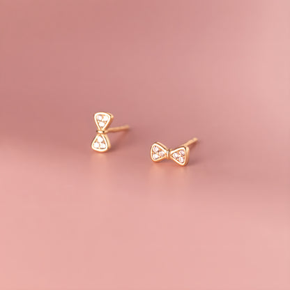 S925 Sterling Silver Bow Earrings Diamond Stud Korean Style Elegant Sweet Fresh Design