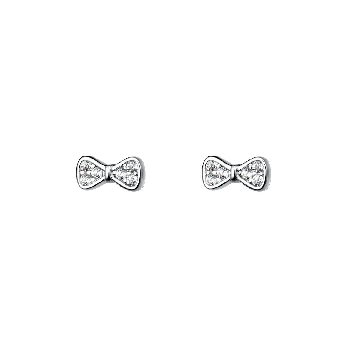 S925 Sterling Silver Bow Earrings Diamond Stud Korean Style Elegant Sweet Fresh Design
