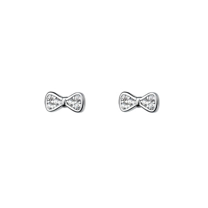 S925 Sterling Silver Bow Earrings Diamond Stud Korean Style Elegant Sweet Fresh Design