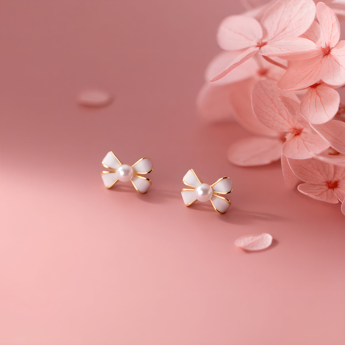 S925 Sterling Silver Bow Stud Earrings with Synthetic Pearls