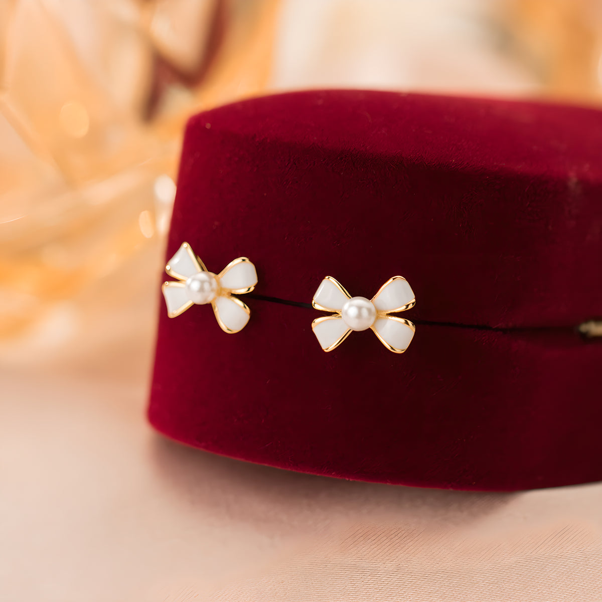 S925 Sterling Silver Bow Stud Earrings with Synthetic Pearls