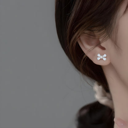 S925 Sterling Silver Bow Stud Earrings with Synthetic Pearls