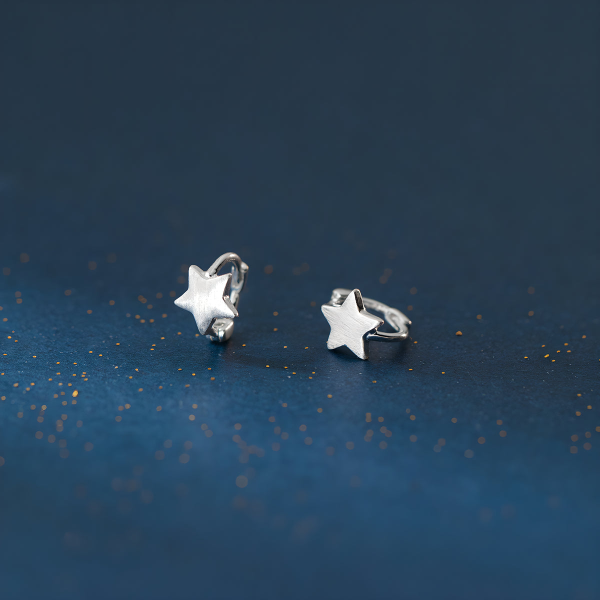 S925 Sterling Silver Brushed Pentagram Ear Studs