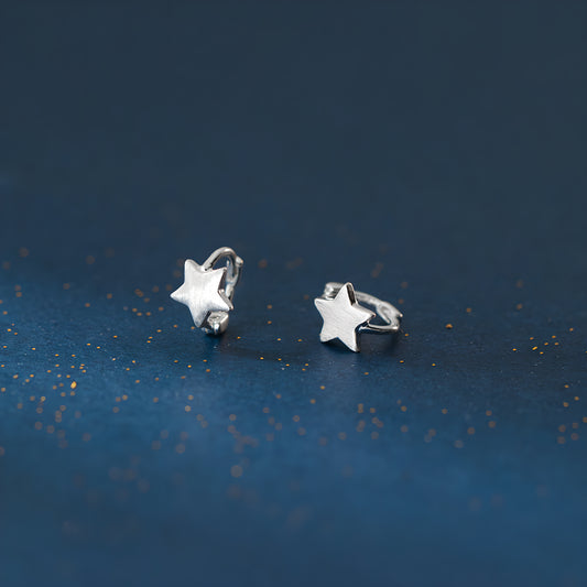 S925 Sterling Silver Brushed Pentagram Ear Studs